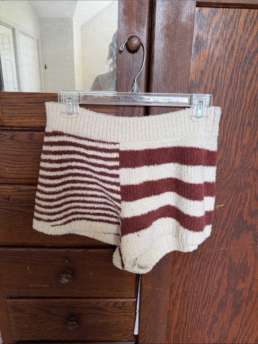 Free people beach Striped Cozy Knit Shorts - Cream & Brown